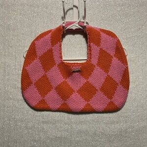Kopari Knit Argyle Pink Orange Circle Handbag Purse